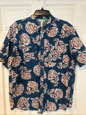 Matilda Jane Blue Short-Sleeve Button-Down with White & Rust Floral Print